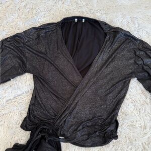 Shimmering Black Wrap Top